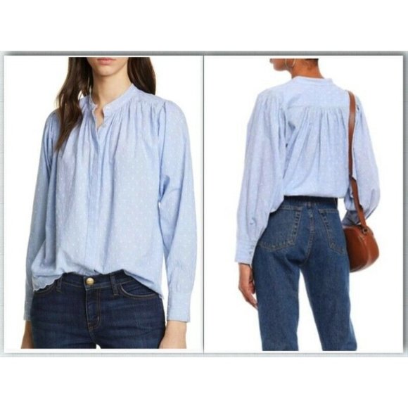 Joie Tops - JOIE Abidan Dot Cotton Dobby Cloth Blouse sz XL Cornflower Blue Cotton